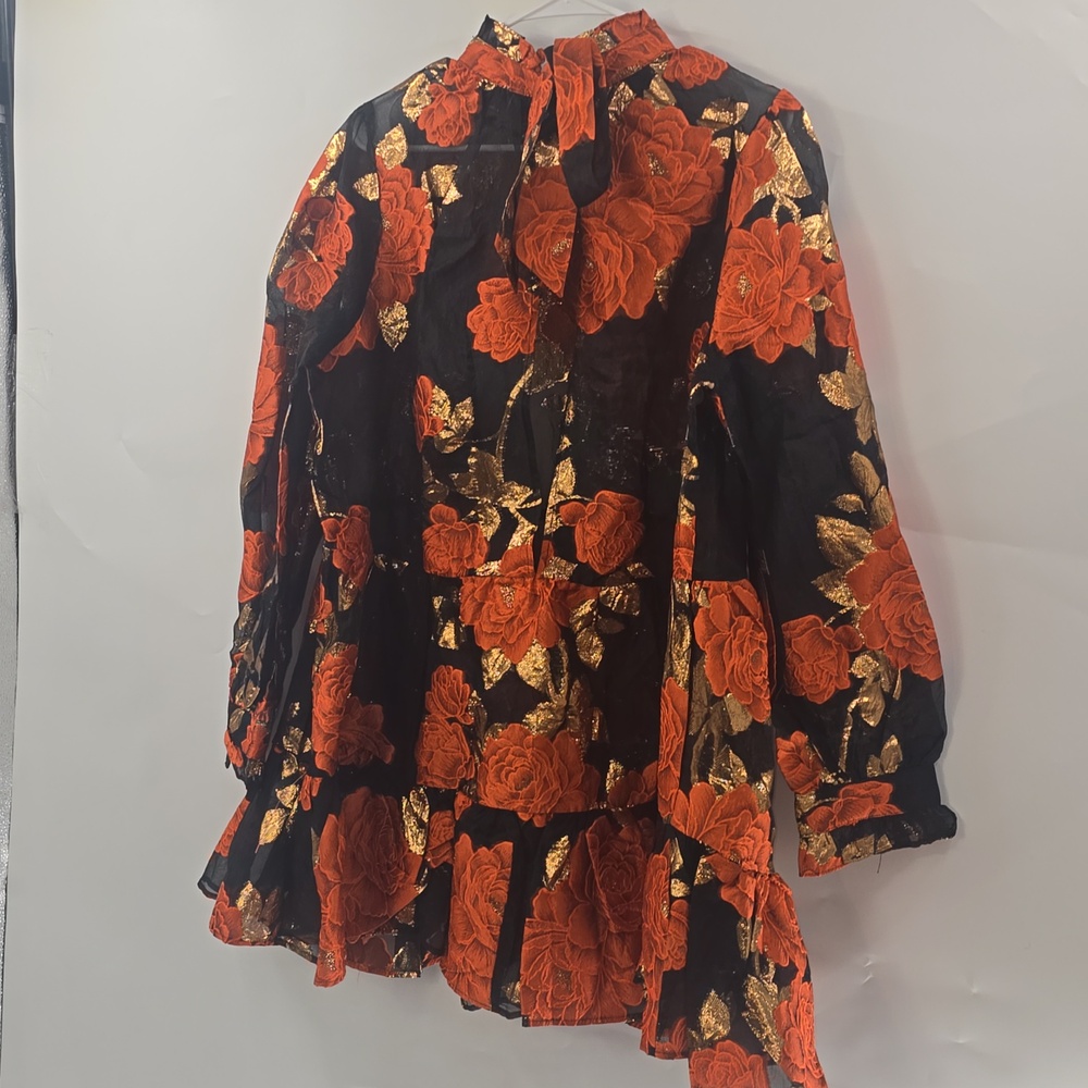 ASOS Florals on High-Neck‎ Ruffle Mini Dress - Orange/Black - Picture 8 of 11